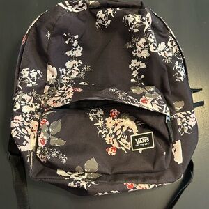 Vans Black Floral Backpack with Cream & Red Flowers